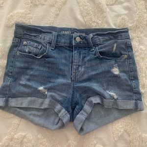 Medium Wash 4” Distressed Boyfriend Jean Shorts